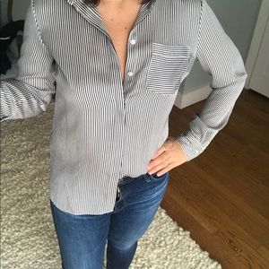 Brooks Brothers dark navy pinstripe blouse.